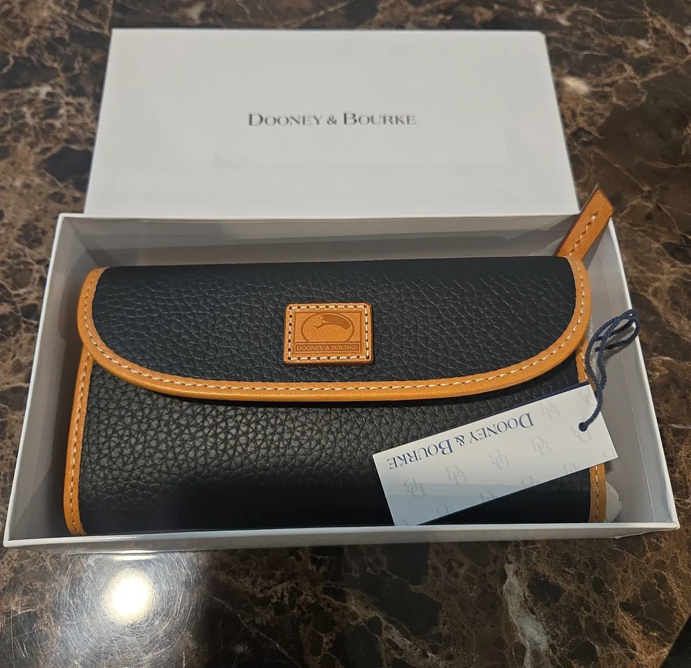 Dooney & Bourke Black Leather Wallet with Tan Trim